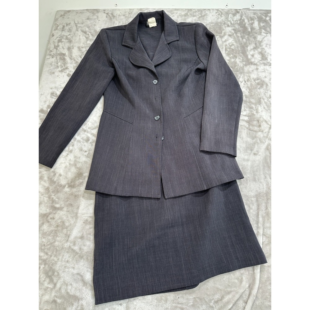 Vintage Dawn Joy Skirt Jacket Suit Women's Size 9/10 Gray Button Jacket 2 Piece